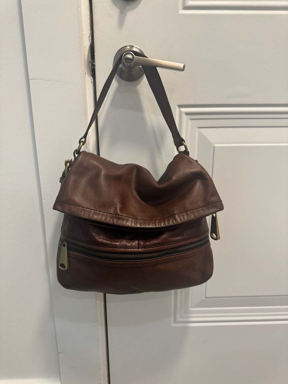 Fossil Brown Leather Flap Crossbody Shoulder Bag